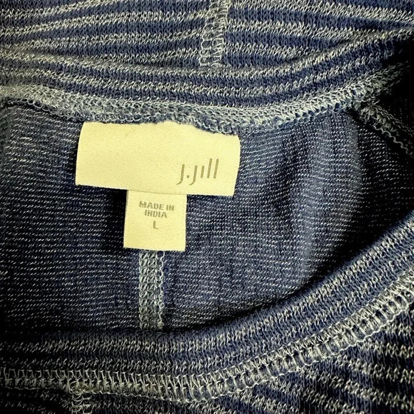 J. Jill Blue Contrast Stripe Round Neck Long Sleeve Cotton Sweater Dress sz l - Picture 7 of 11